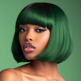 12 Inch Dark Green Short Straight Bob Wig With Bangs